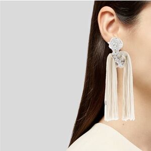 Sachin + Babi White Floral Tassel Earrings